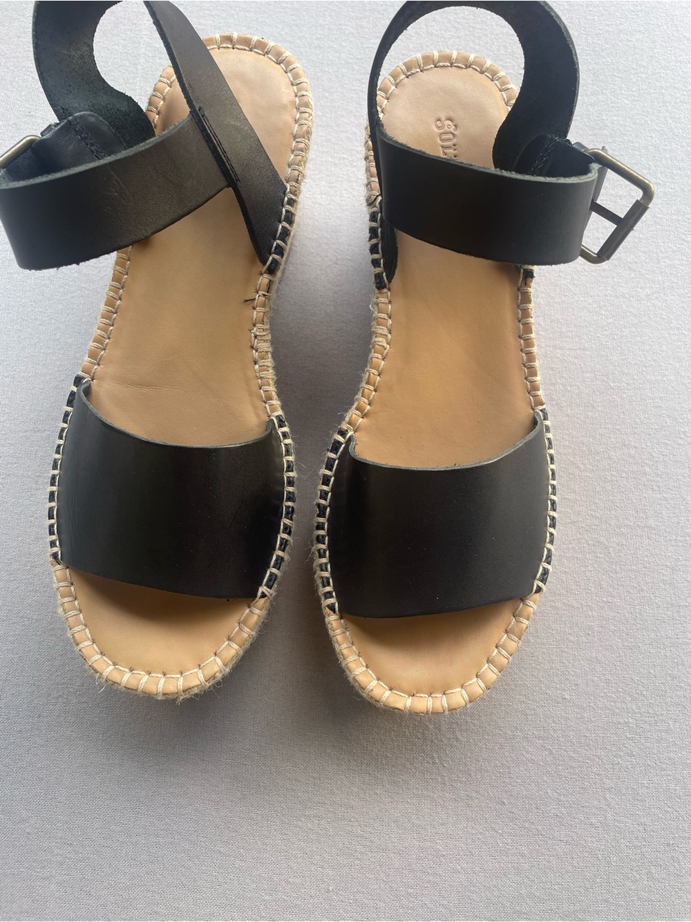 Soludos Black Leather Espadrille Sandal with Ankle Strap